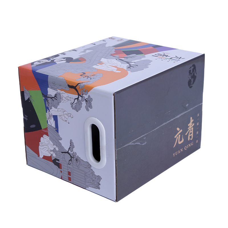 Special designed large wine packaging carton with die-cut handle 