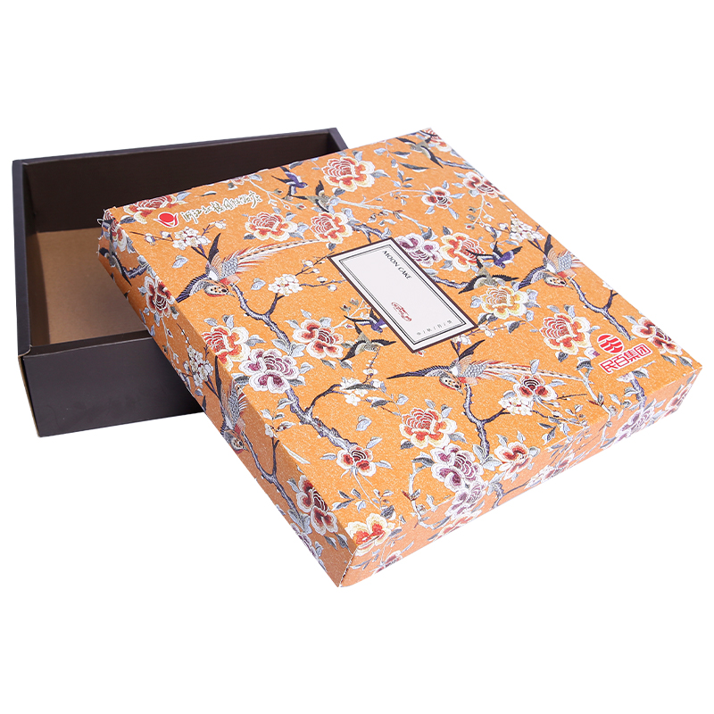 Foldable lid and base box with Chinese traditional printing for mooncake 